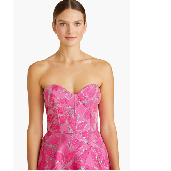 Like NEW ML Monique Lhuillier Amelia Strapless Floral Jacquard Gown Sz 12 - Picture 3 of 9